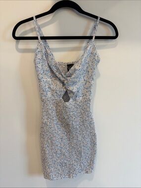 Spaghetti Strap Floral Smocked Mini Dress - Light Blue